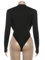 Weird Puss Deep v Swing Collar Bodysuits Woman Elegant Ruched Full Sleeve Skinny Stretch Basic Wild Spring Fashion Body Tops