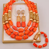 32inches 2Layers orange artifinal nigerian coral bead jewelry set wedding