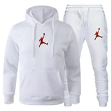 A 2-piece men's outdoor fitness sportswear set featuring a hooded long-sleeved sweatshirt, pullover and casual pants for autumn