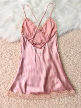 Women's Sexy Fashion V-Neck Sleep Dress Lace Trim Crisscross Back Nightgown Loungewear