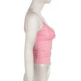 European American style Y2K lace V-neck bow solid color suspender spicy girl sexy low cut vest  slim fit short top traffic 2025
