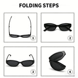 Minimalist Oval Cat-eye Glasses Women's Fashion Outdoor Folding Sunglasses Sun Shading UV Sunscreen Glasses Stylish Accessory