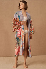 Beach Kimono for Women Peocock Printed Swimsuit Cover Up Self Belted Wrap Dresses Seaside Bathing Suits Beachwear