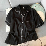 Youth Men's Slim Fit New Pajama Set Solid Color Short Sleeve Lapel Top and Elastic Shorts Pajamas Summer Loungewear Sleepwear