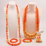 32inches 2Layers orange artifinal nigerian coral bead jewelry set wedding