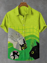 Men's Cat Graphics Shirts Short Sleeved Button Down Lapel Shirt For Summer Oversized Tops Vacation Casual Hawaiian Shirts