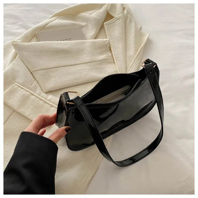HOMEFISH PU Leather Underarm Bag Solid Color Women Fashion Daily Commuter Shoulder Bag Versatile Mini Handbag for Shopping