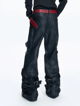 Mauroicardi Spring Long Black Distressed Waxed Cotton Denim Pants Man Metal Buckle Strap Streetwear Jeans Fashion Man Clothing