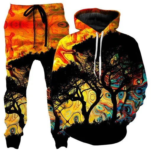 Colorful Abstract Mandala 3D Print Hoodies Pants Set Men's Sweatshirts Sweatpants Two Piece Suits Outdoor Tracksuit Man Clothing
