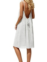 Dress, European & American Vacation Relaxed Style, Backless Elegant Vibe, 2026 Summer New Solid Color Spaghetti Strap Flowy A-Li