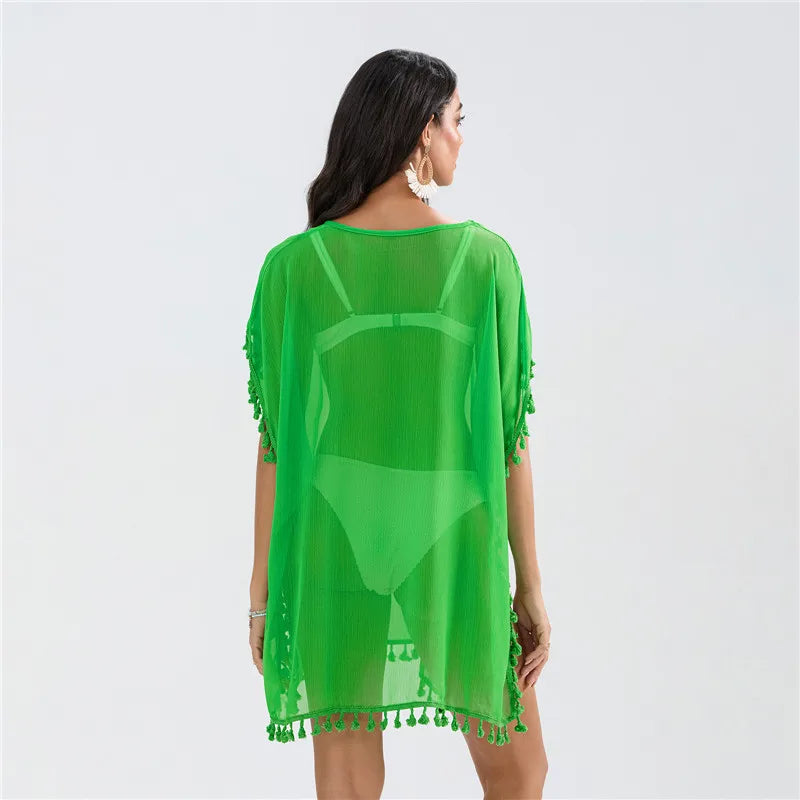 Women Beach Cover Up Lace Hollow Crochet Swimsuit Beach Dress Women 2025 Summer Cover-Ups Bathing Suit Ladies Beach Wear Tunic