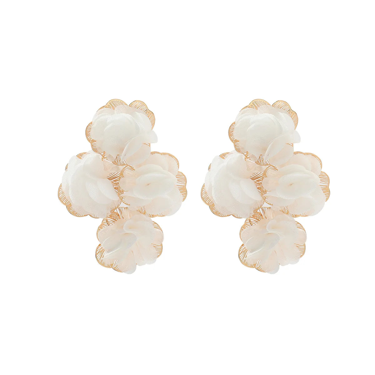 Chiffon flower multi-layer earrings, summer beach vacation style exaggerated earrings design, light luxury, niche