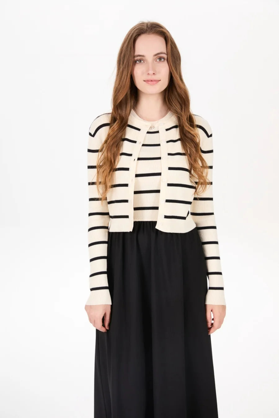 AS AW25 stripe knitting cardigan + sleeveless patch dress maxi matching set for woman clothing