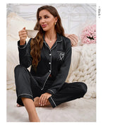 Women's Home Clothes Satin Pajama Autumn Long Sleeve Pocket Heart-shaped Embroidery Tops & Pants Pyjama Femme Loungewear Pj Set