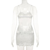 Shestyle Lace Transparent Mini Dress Sexy Women Wrapping Spaghetti Embroidery Flower Sheath Nightwear Club Mesh Wave Fantacy