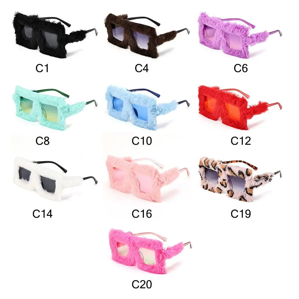Y2K Oversized Plush Sunglasses Style Soft Fluffy Winter Shades Party Christmas Halloween Cosplay Novelty Glasses for Women