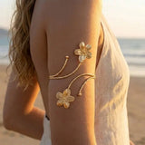 Bohemian Enamel Flower Cuff Bracelets for Women Fashion Gold Color Floral Upper Arm Open Bangle Beach Party Jewelry Gift