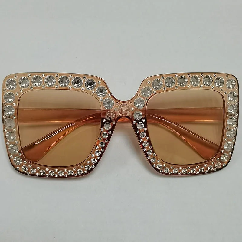 Diamond Oversized Sunglasses Big Square Frame Sunglasses UV400 Crystal Eyewear Retro Rhinestone Frames Eyeglasses
