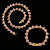 Yupsk 45CM/20CM Shiny Heart Rhinestone Hip Hop Rock Tennis Chain Bracelet Necklace for Women Men Trendy Jewelry Set Gift