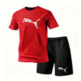 Men's new fashionable casual T-shirt shorts two-piece set 2026 men's summer outdoor sports breathable set