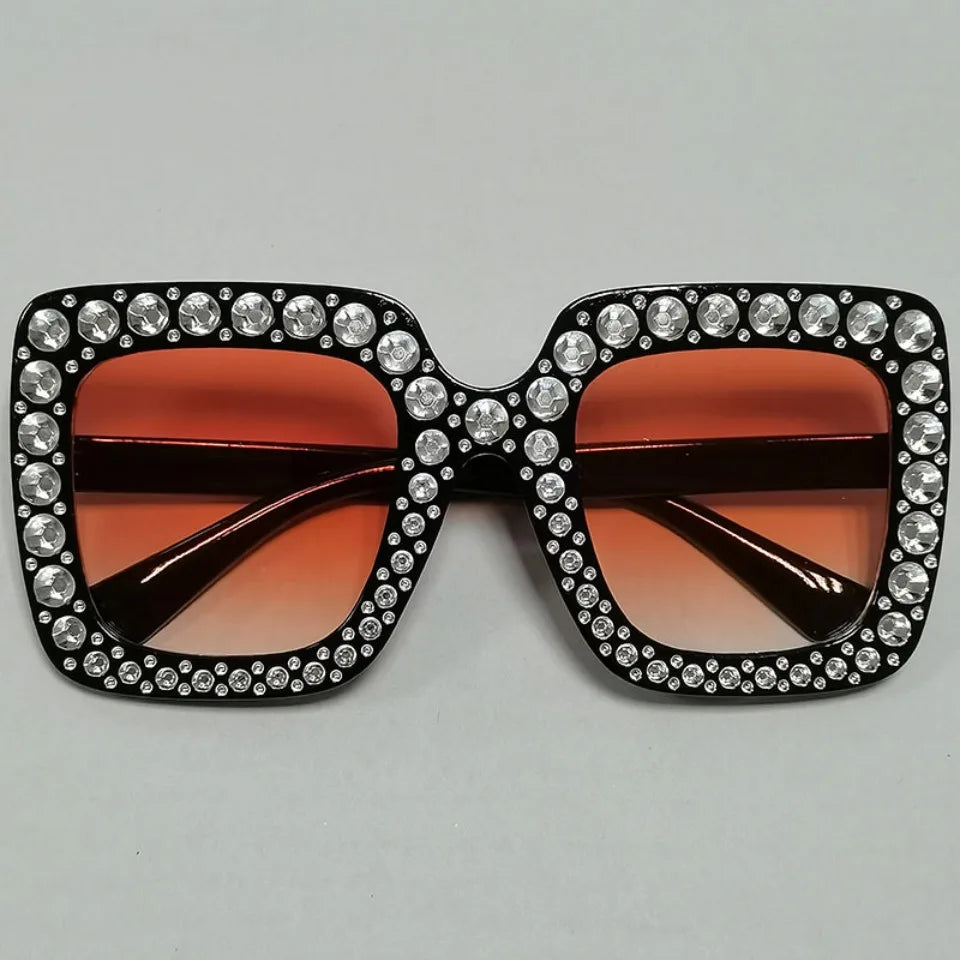 Diamond Oversized Sunglasses Big Square Frame Sunglasses UV400 Crystal Eyewear Retro Rhinestone Frames Eyeglasses