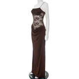 Mozision One Shoulder Lace See Through Sexy Maxi Dress Women Gown Fashion Off-shoulder Sleeveless Backless Club Long Dresses