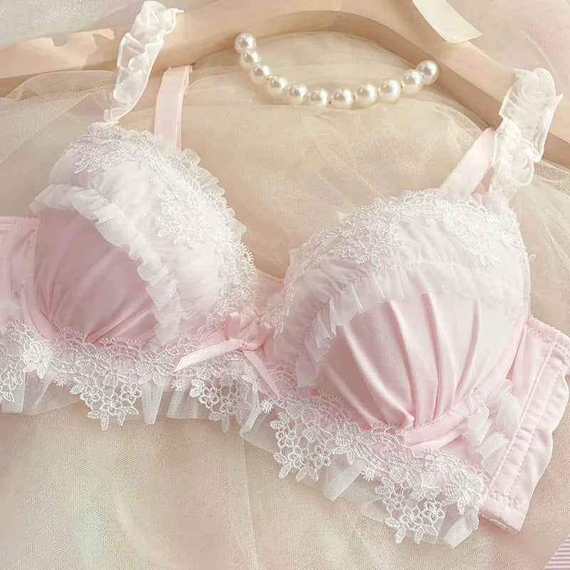 Teen Favorite! MOYISU Japanese Sweet Lolita Bra Set G Cup Heavy Steel Ring Support Heavy Lace Thin Cup Pure Sexy Large Bust CA