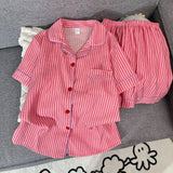 Women's sleepwear, summer short sleeved shorts, breathable and comfortable set, lapel cardigan, home clothes can be worn outside