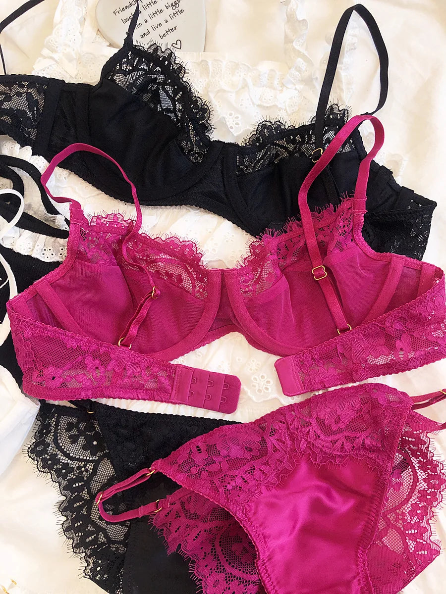 Sexy Underwear Set for Women Ultra-thin Bra Set French Lace Breathable Bralette Female Silk Comfort Bras and Thong Lingerie