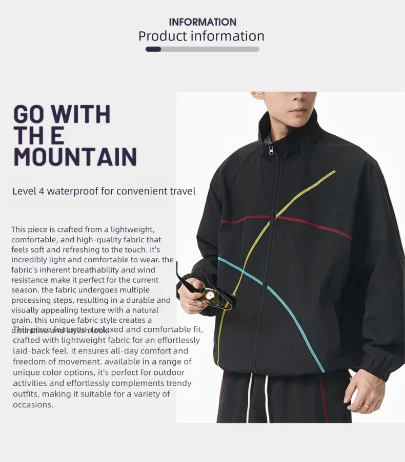 Unisex 2‑Pieces Tracksuit Set Color Contrast Stitching Stand Collar Zip‑Up Jacket Wide Leg Pants Windproof Outdoor Hiking Set