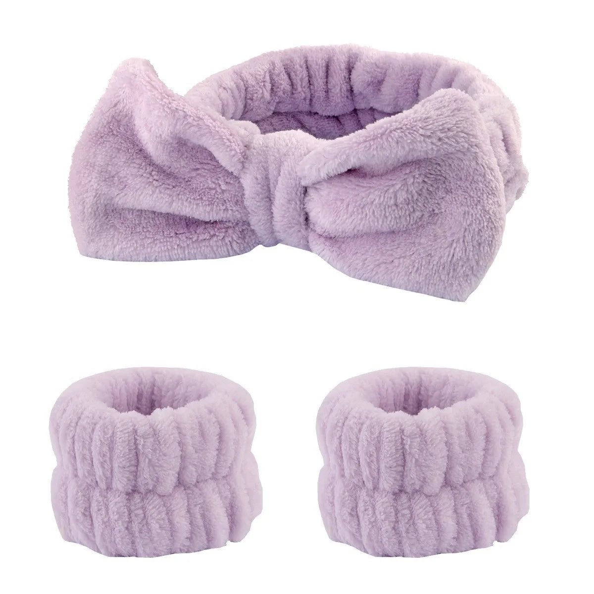 Women's Soft Coral Fleece Headband Wide Bow Hair Band Wristband for Skincare Face Washing Hair Accessories