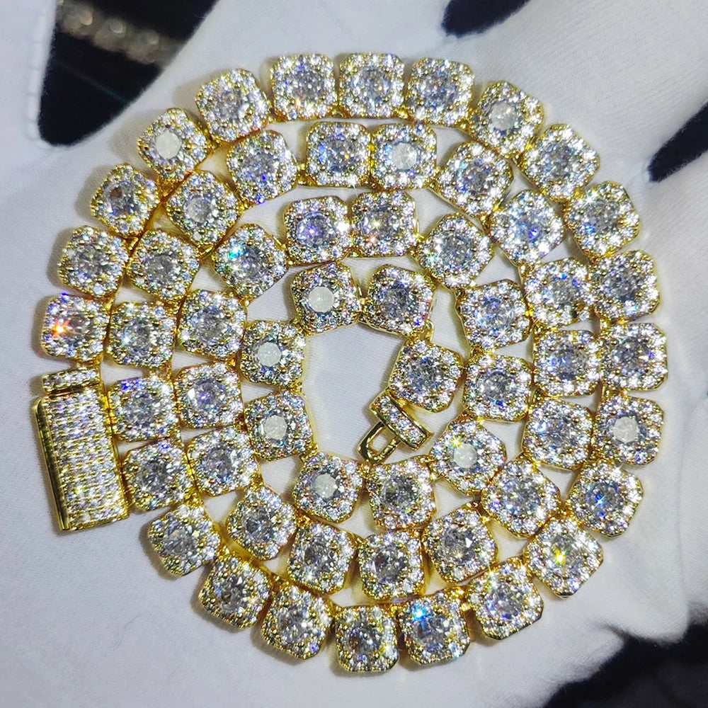 HHIOK Clustered Diamond Tennis Chain Miami Tennis Link Bracelet for Women 7MM Iced Out CZ Cuban Necklace Hip Hop Jewelry Gifts