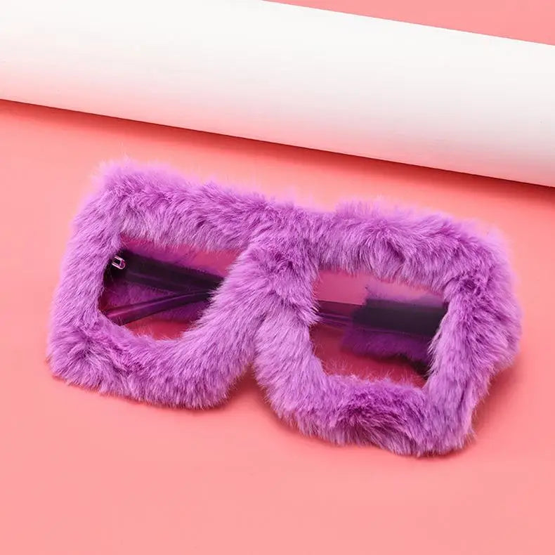 Y2K Oversized Plush Sunglasses Style Soft Fluffy Winter Shades Party Christmas Halloween Cosplay Novelty Glasses for Women