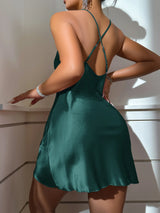 Valentine's Day Sexy Backless Ice Silk Slip Dress Summer Pajamas Short Women's Home Dress Simulation Silk Nightdress
