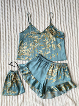 Elegant Floral Print Cami Tops Ruffle Hem Shorts Pajama Set  Women's Sleepwear Loungewear