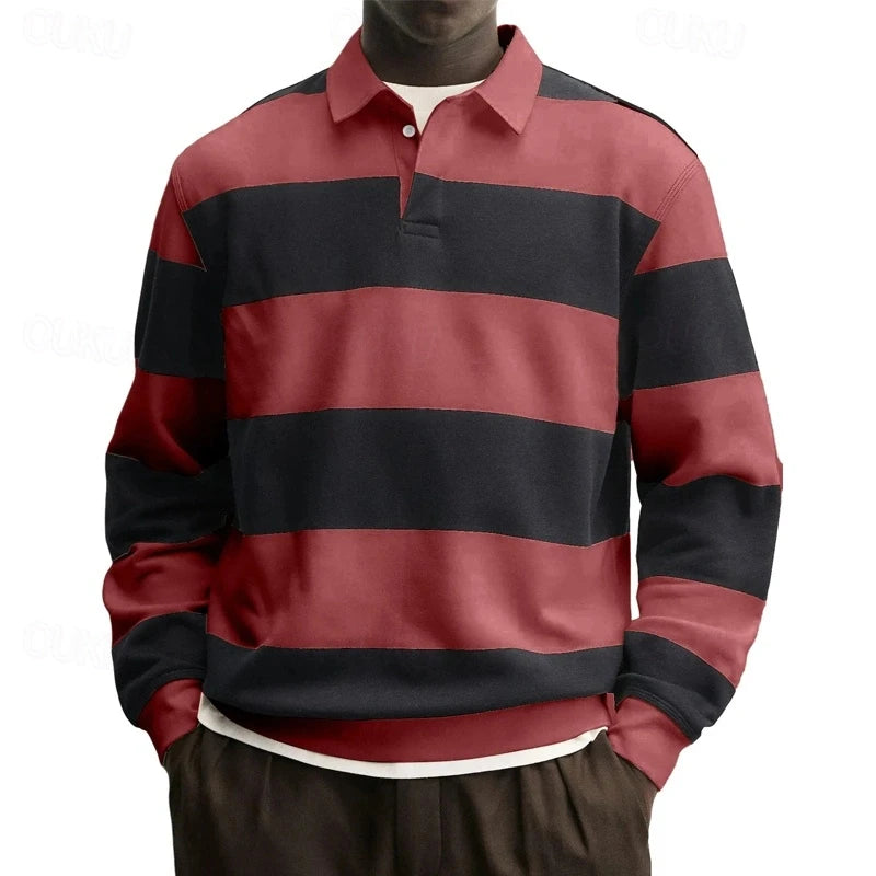 2026 New Striped Graphic Polo Shirts For Men Fashion Autumn Long Sleeve 3D Printed Golf Polo Casual Oversized Business Tops