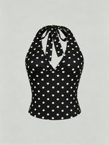 Solid V-neck Backless Halter Crop Top for Women Summer Sexy Y2K Sleeveless Ruched Top Streetwear