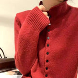 New Soft Comfortable Stand-Up Collar Sweater Cardigan Women Simple Single Breasted Cardigans Coat Autumn Solid Knitted Outerwear