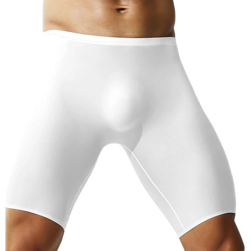 1pc Men Ice Silk Boxers Shorts Sports Long Leg Shorts Underwear Thin Seamless Anti-wear Panties Breathable Comfortable Underpant