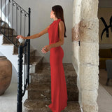 Hugcitar Fashion Solid O Neck Sleeveless Patchwork Sexy Bodycon Maxi Prom Dress Summer Women Clothes Party Festival Club Y2K