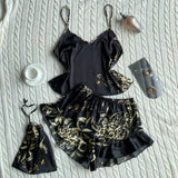 Elegant Floral Print Cami Tops Ruffle Hem Shorts Pajama Set  Women's Sleepwear Loungewear