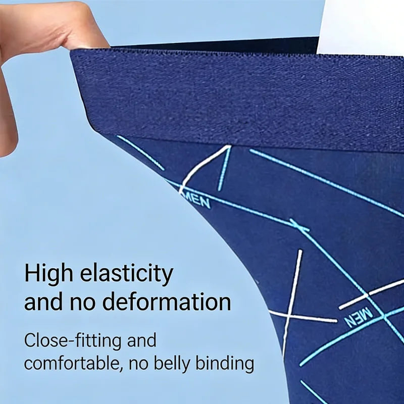 4pcs men's underwear, comfortable, soft and fashionable daily line print intimate boxer briefs, sporty and breathable boxers