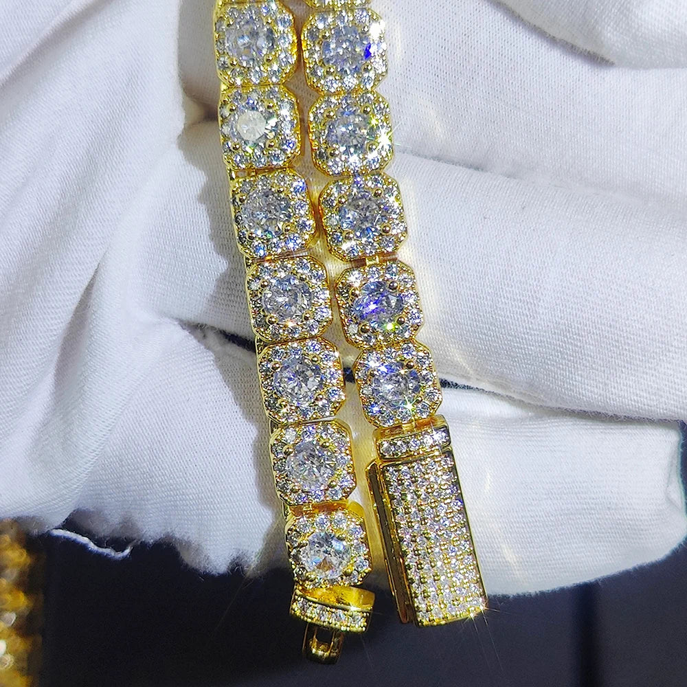 HHIOK Clustered Diamond Tennis Chain Miami Tennis Link Bracelet for Women 7MM Iced Out CZ Cuban Necklace Hip Hop Jewelry Gifts