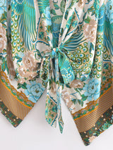 Boho Queens Peacock Short Robe Kimono Swimsuits Women Fashion Floral Batwing Sleeves Rayon Bohemian Bikini Cover Ups Beachwear