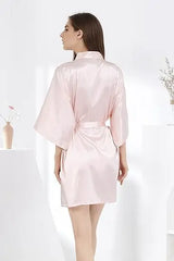 RB032 2018 New Silk Kimono Robe Bathrobe Women Silk Bridesmaid Robes Sexy Navy Blue Robes Satin Robe Ladies Dressing Gowns
