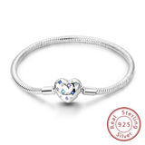 Bracelet Original 925 Sterling Silver Charm Bracelet 17-20CM Love Heart Pave Zirconia Bracelet for Women DIY Charm Jewelry Gifts