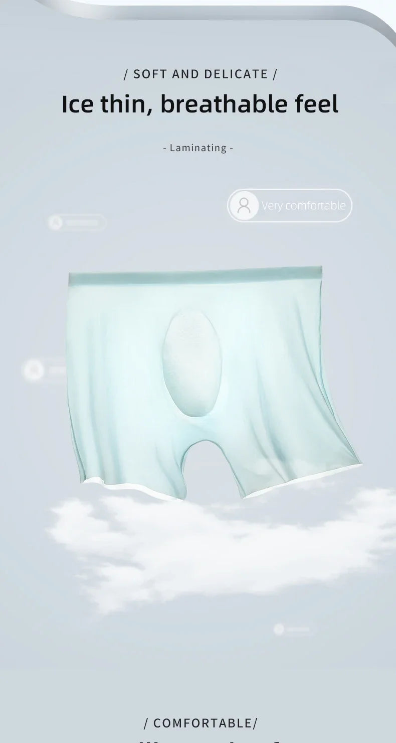 Men's 3D Molded Ice Silk Seamless Boxer Briefs, Extended Thin Sports Underwear for Summer