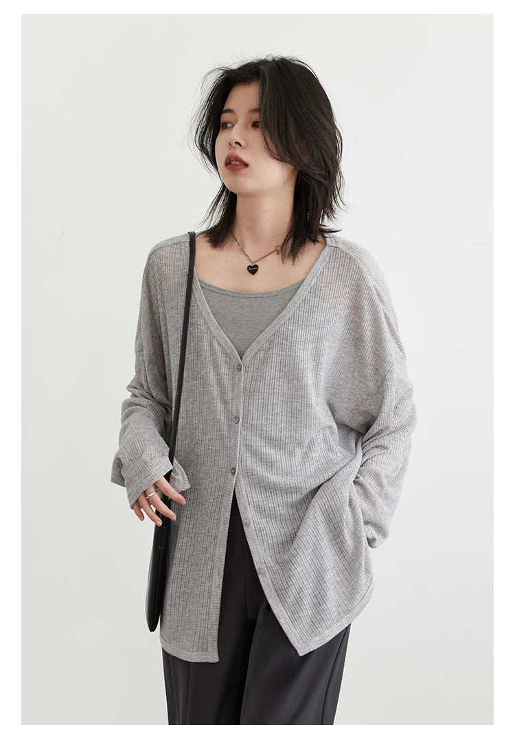 CHIC VEN Women's Cardigan New V-neck Long Sleeved Female Shirt Female Jumpers Sun Protection Woman Top Spring Summer 2026