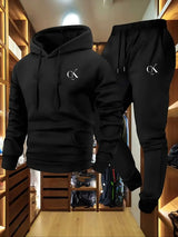 2025 Men'S Hoodie & Sweatpants Set - Casual Gray Loungewear with Pockets Drawstring Hood and Ribbed Waistband -Season Comfort