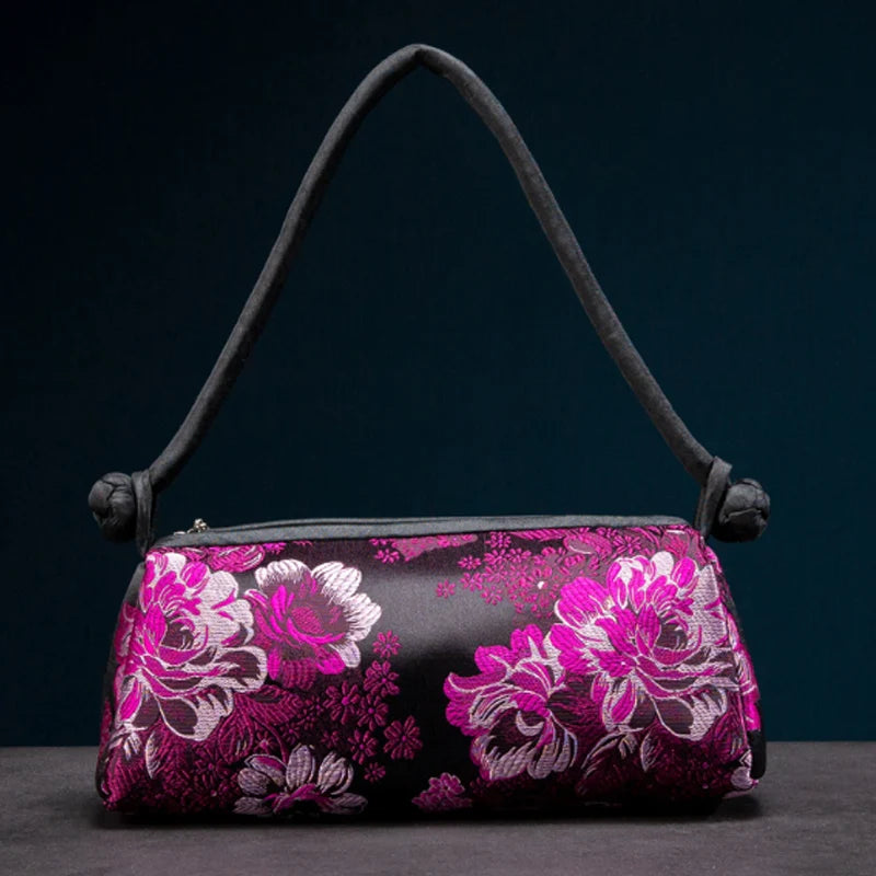 Fashion Shoulder Bag Women Handbag Luxury Embroidered Silk Bag Female Purse Small Cute Cosplay Cheongsam Flower Satin Tote Bag